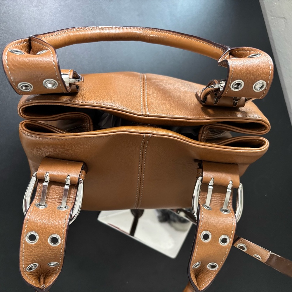 Tignanello Brown Leather Top Handle Satchel Purse Silver Hardware - Picture 8 of 11